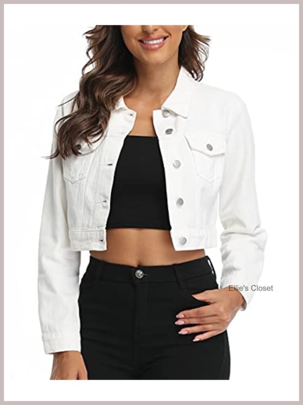 Cropped Denim Jean Jacket Women Button Down Long Sleeve Retro With Pockets